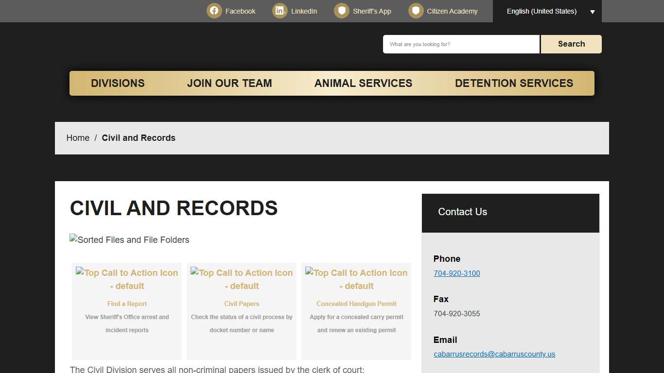 Civil and Records Cabarrus County Sheriff's Office